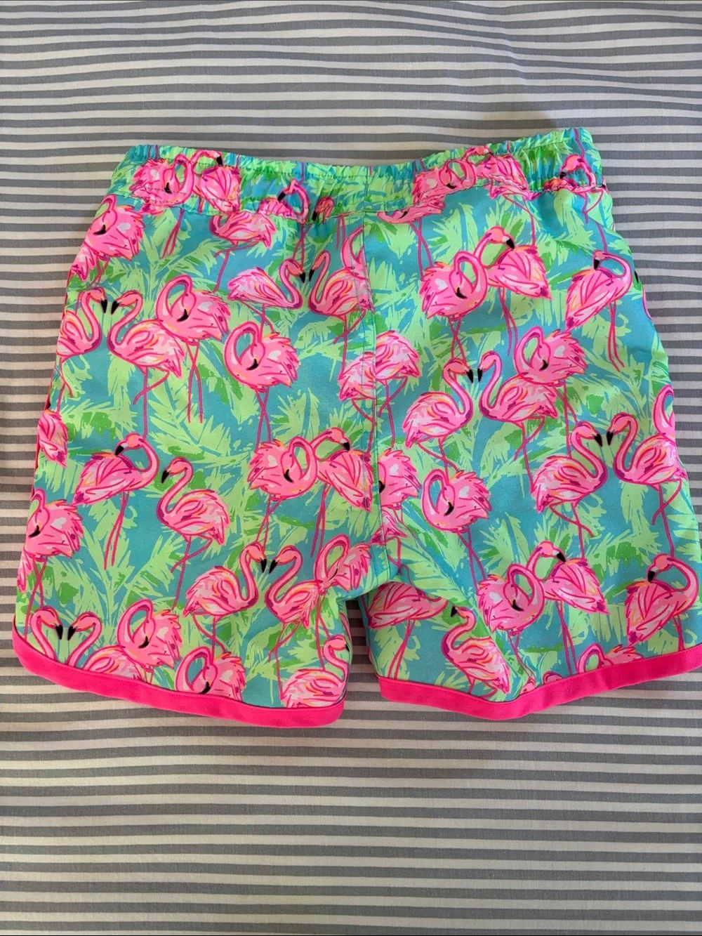 Kids Flamingo Print Swim Trunks - Pink & Aqua